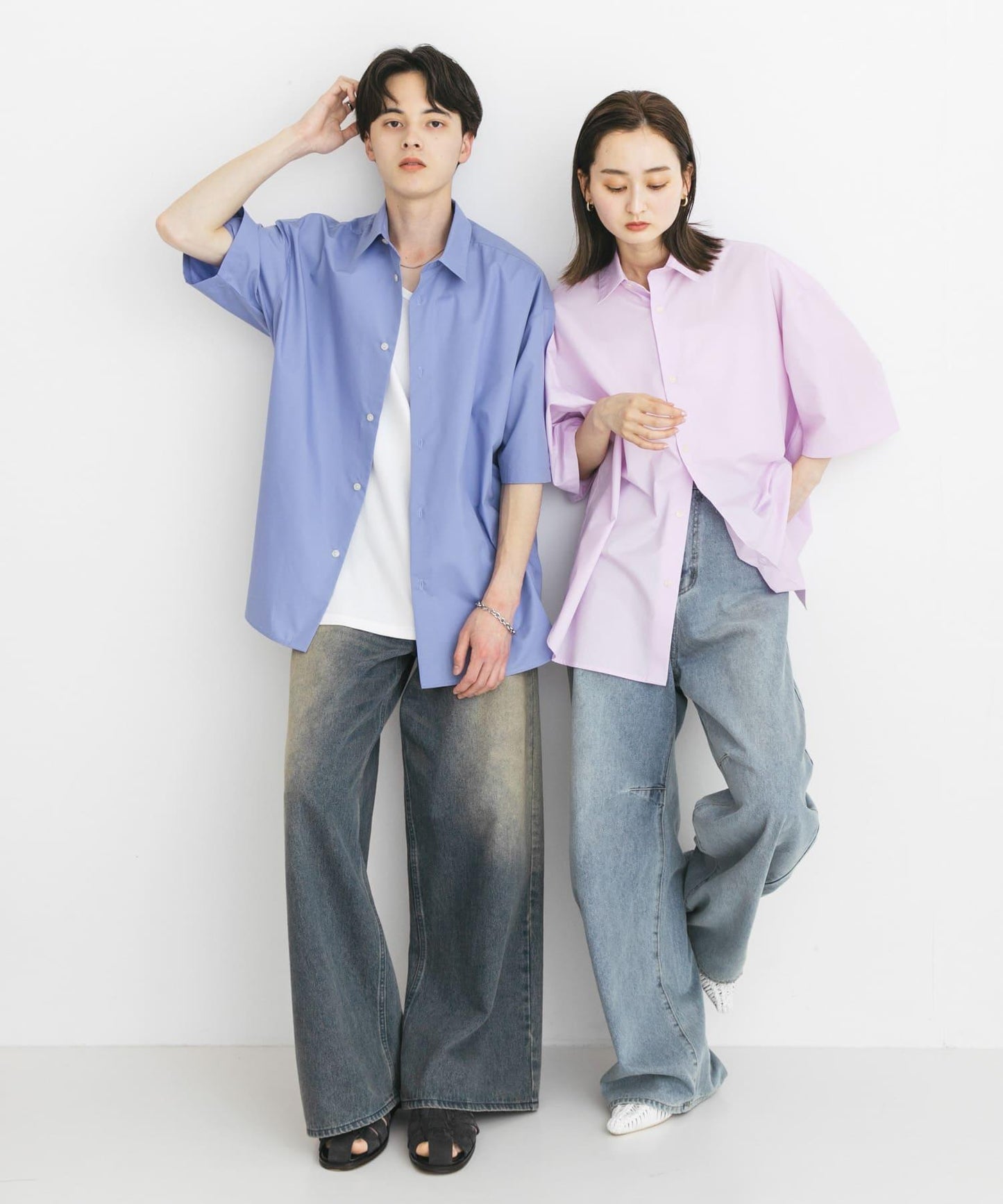 中性寬鬆版常規領短袖襯衫