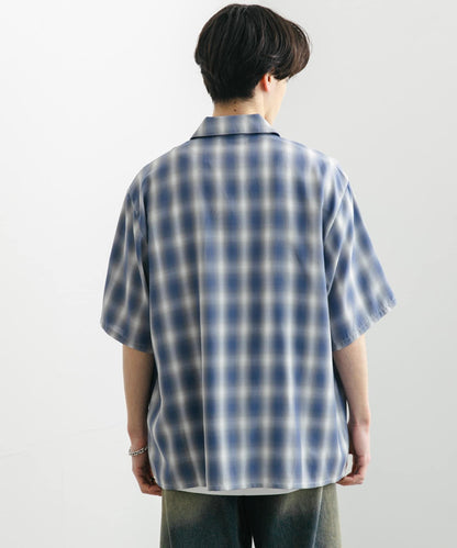 中性漸變格紋短袖襯衫