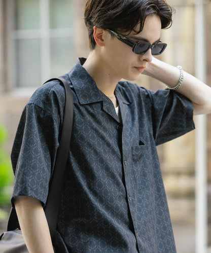 提花開領短袖襯衫