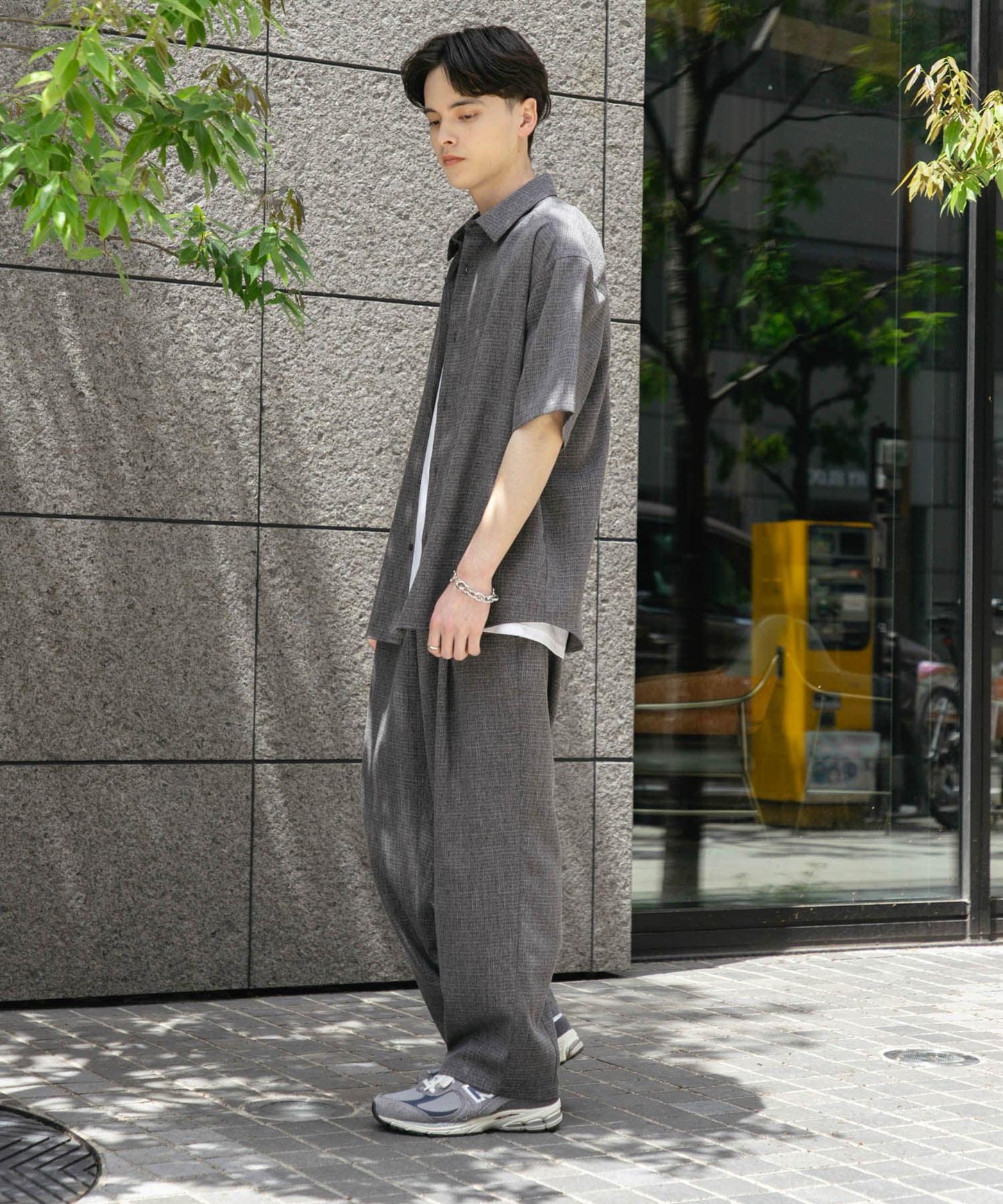 混色褶皺寬腿褲