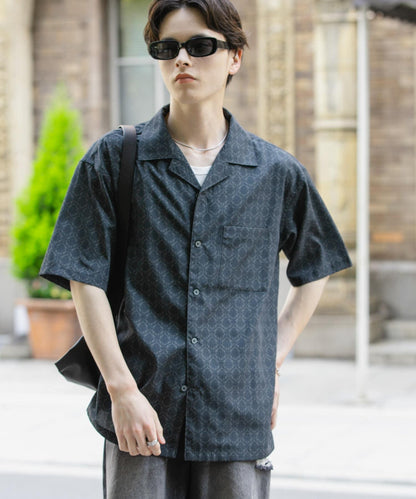 提花開領短袖襯衫