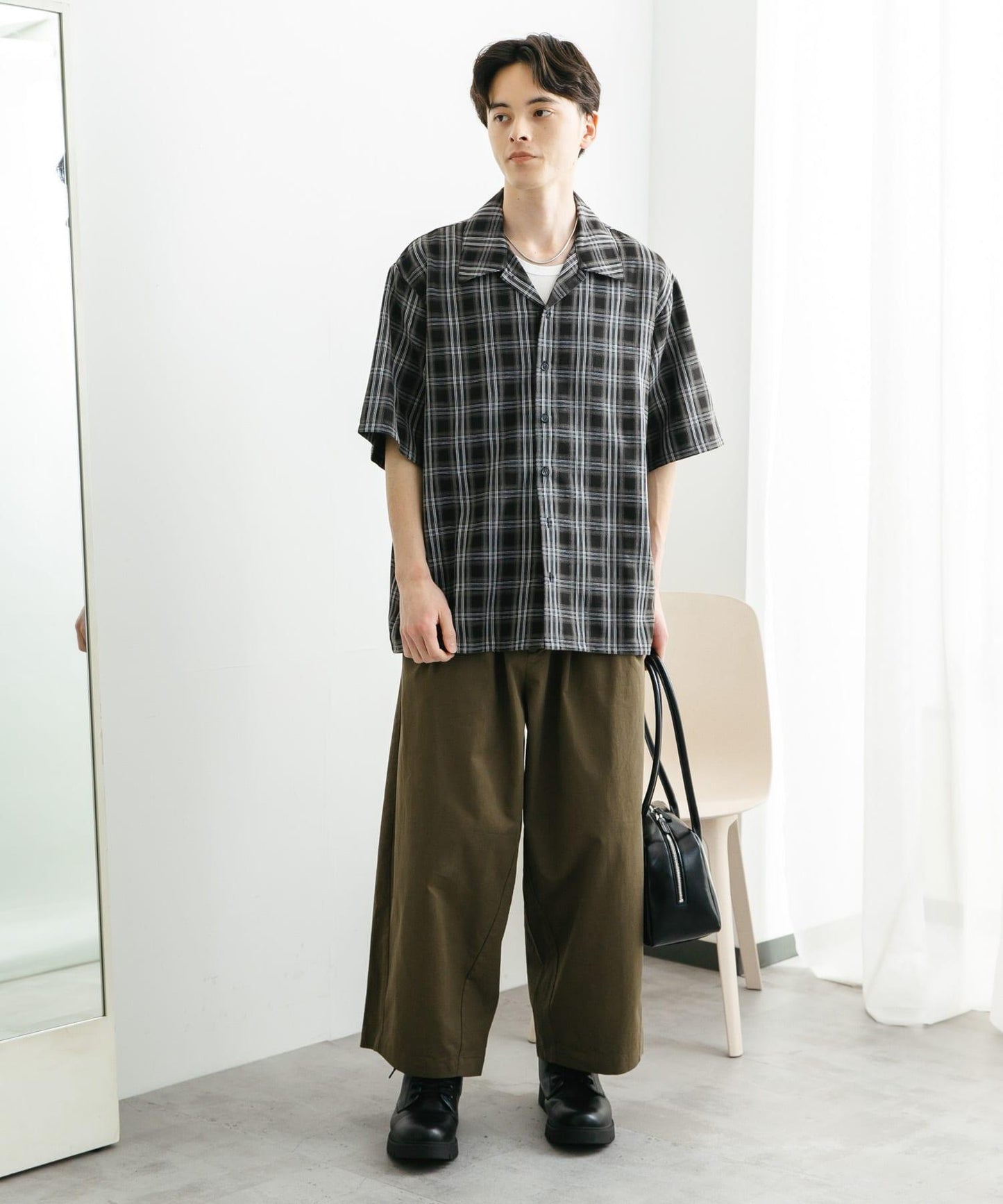 中性漸變格紋短袖襯衫