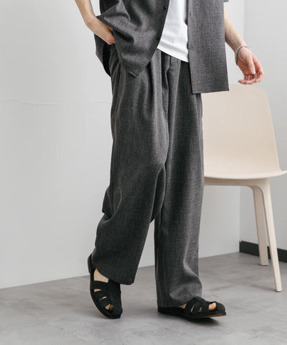 混色褶皺寬腿褲