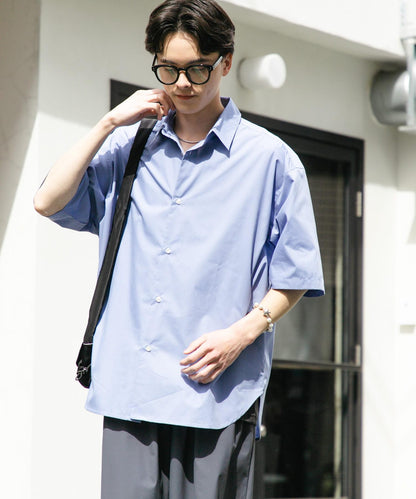 中性寬鬆版常規領短袖襯衫