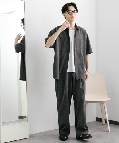 混色褶皺寬腿褲