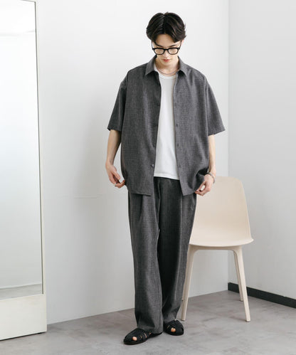 混色褶皺寬腿褲