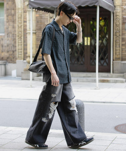 提花開領短袖襯衫