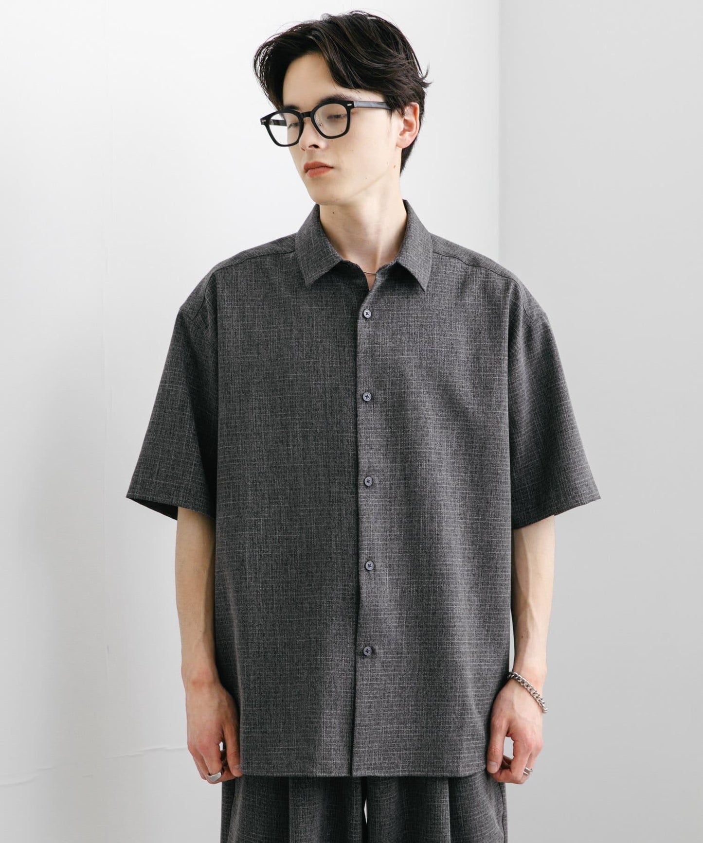 混色常規領短袖襯衫