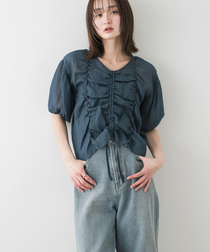 褶皺五分袖襯衫