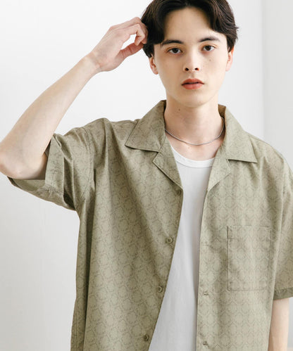 提花開領短袖襯衫