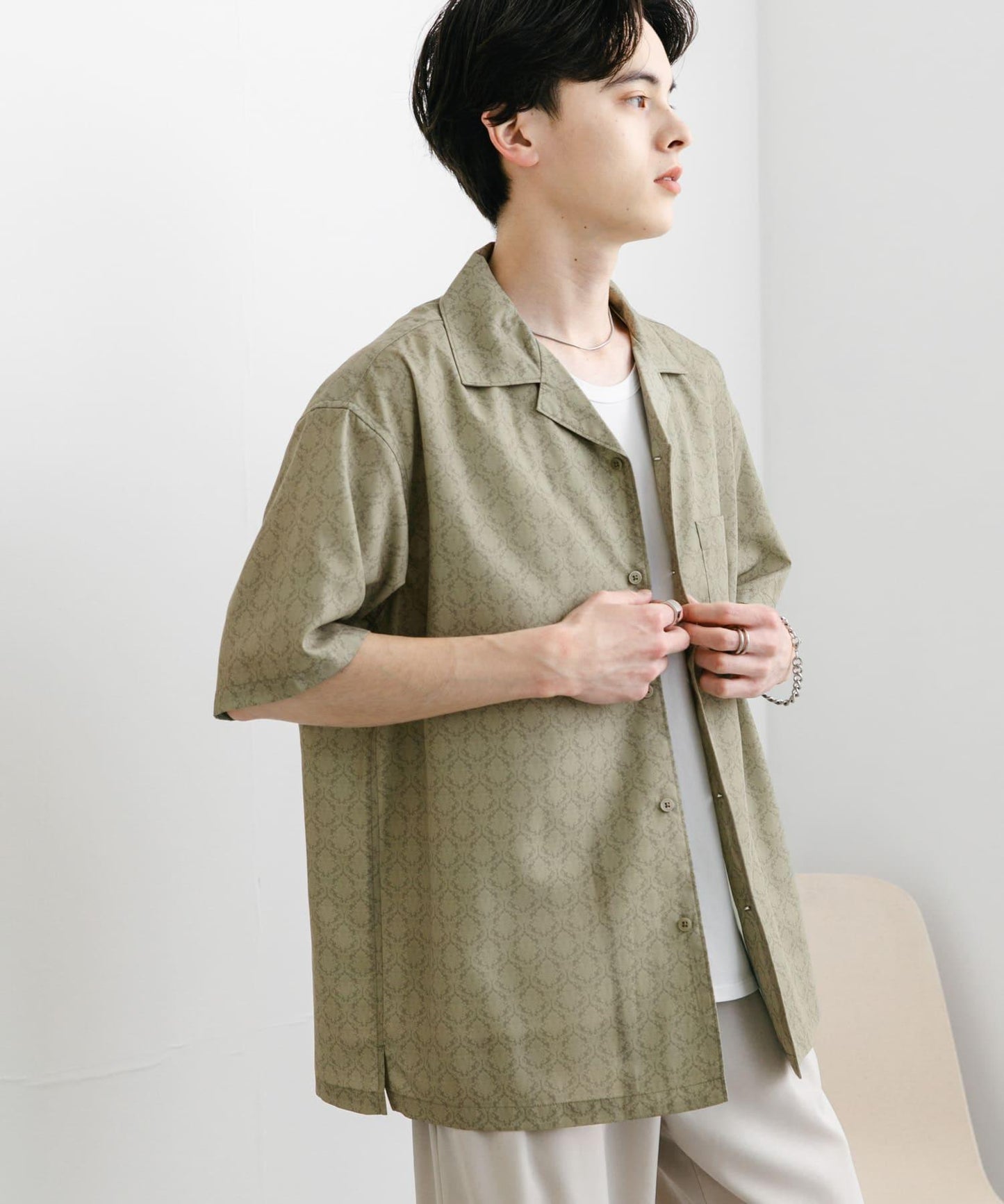 提花開領短袖襯衫