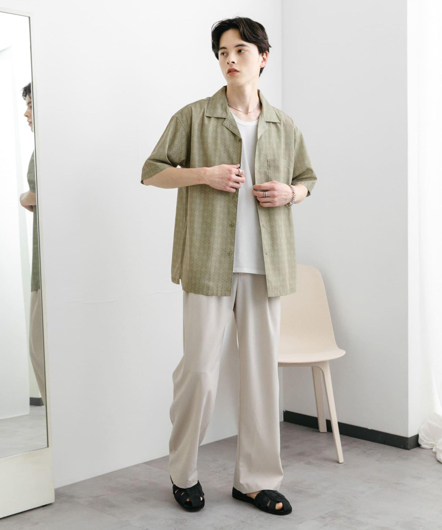 提花開領短袖襯衫