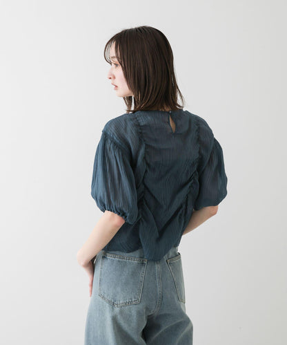 褶皺五分袖襯衫