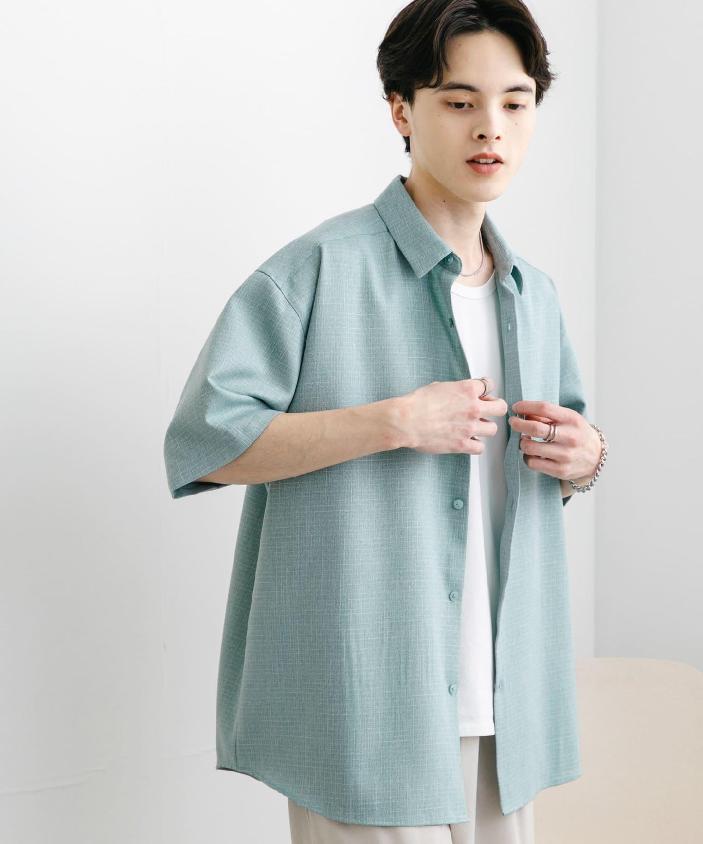 混色常規領短袖襯衫