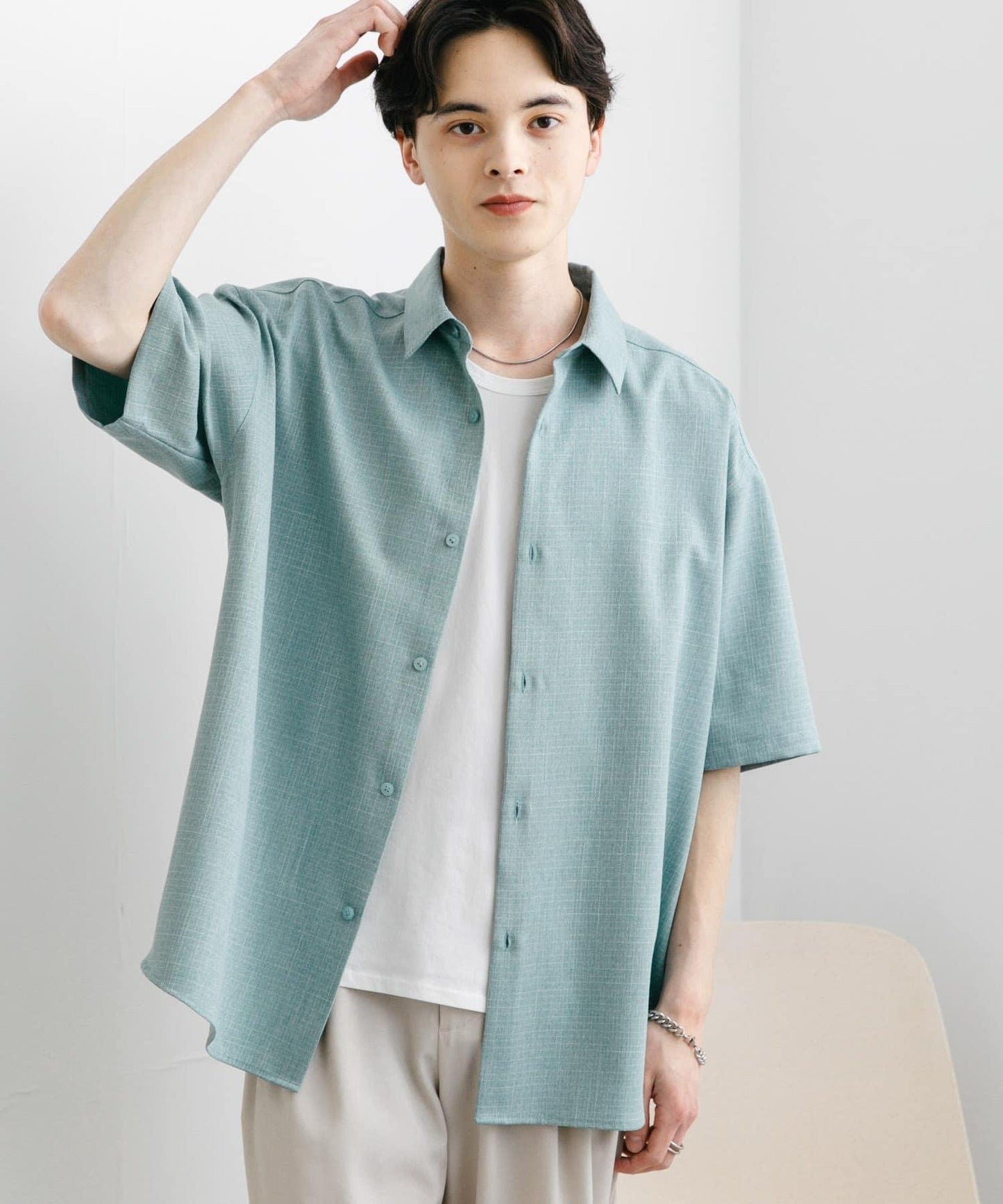 混色常規領短袖襯衫