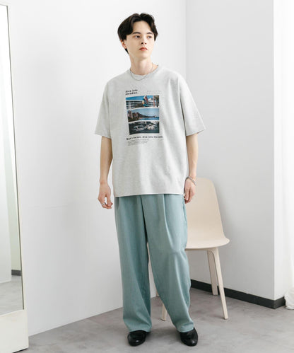 混色褶皺寬腿褲