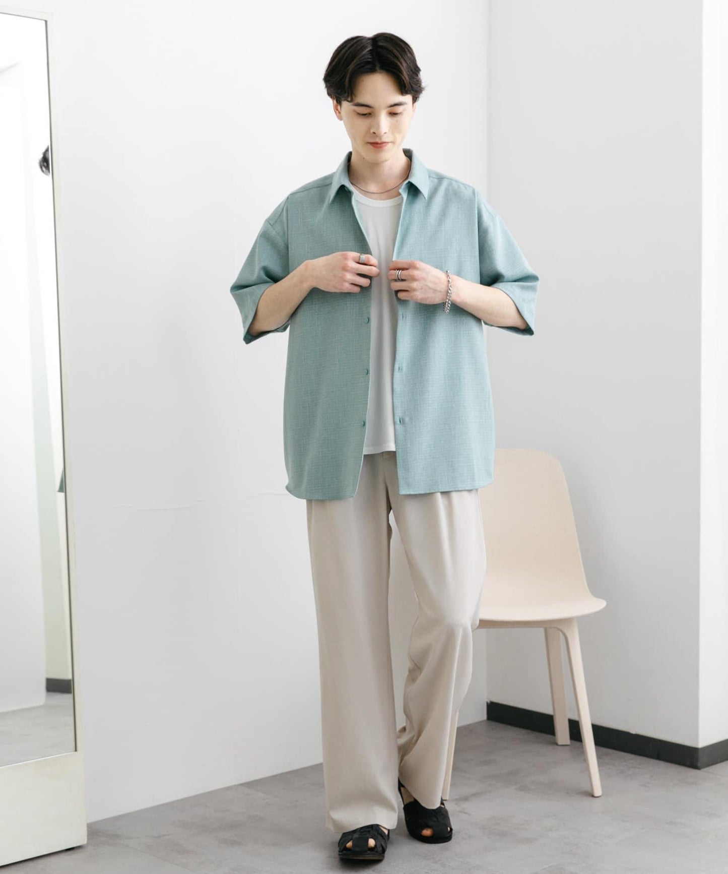 混色常規領短袖襯衫