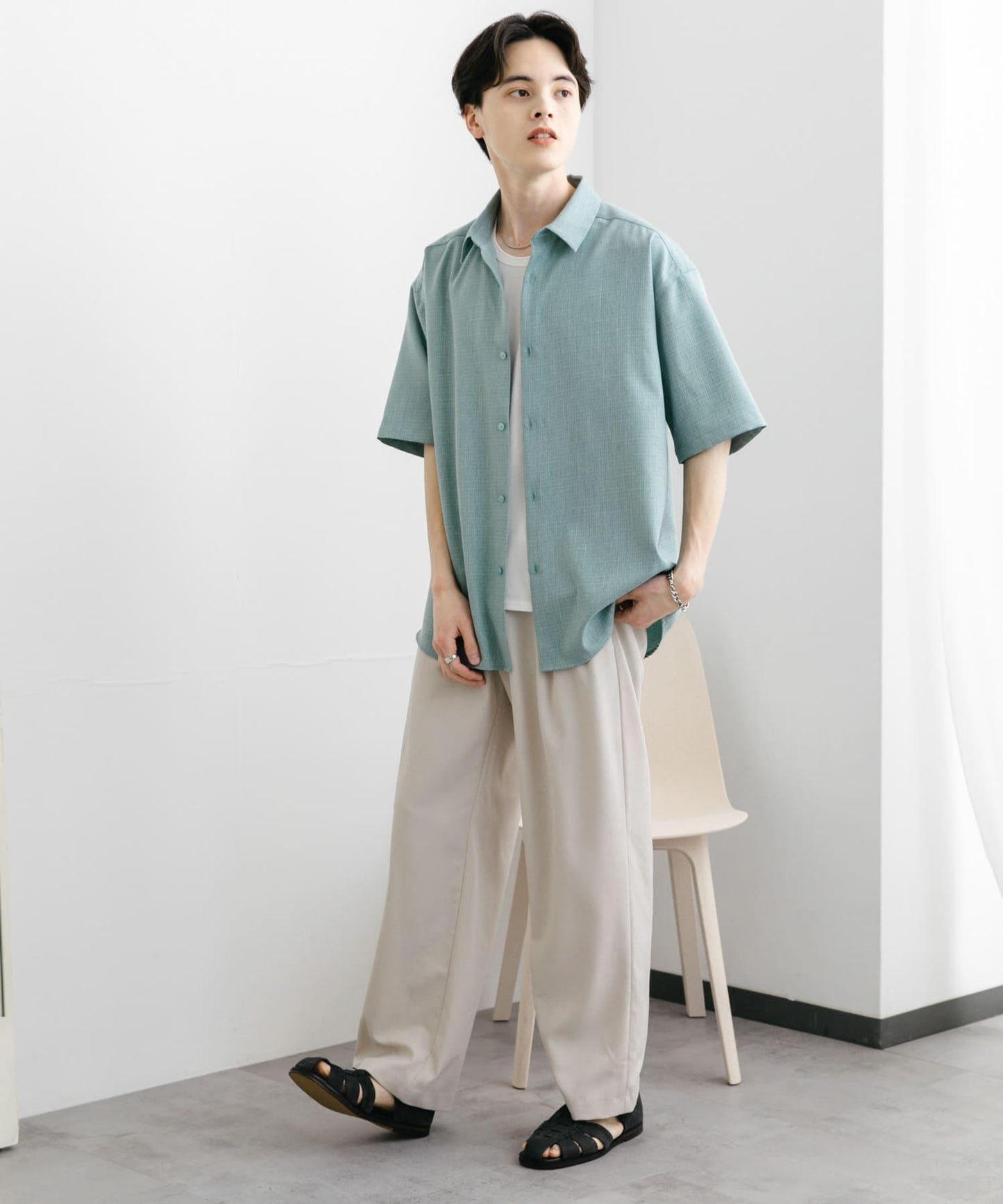 混色常規領短袖襯衫