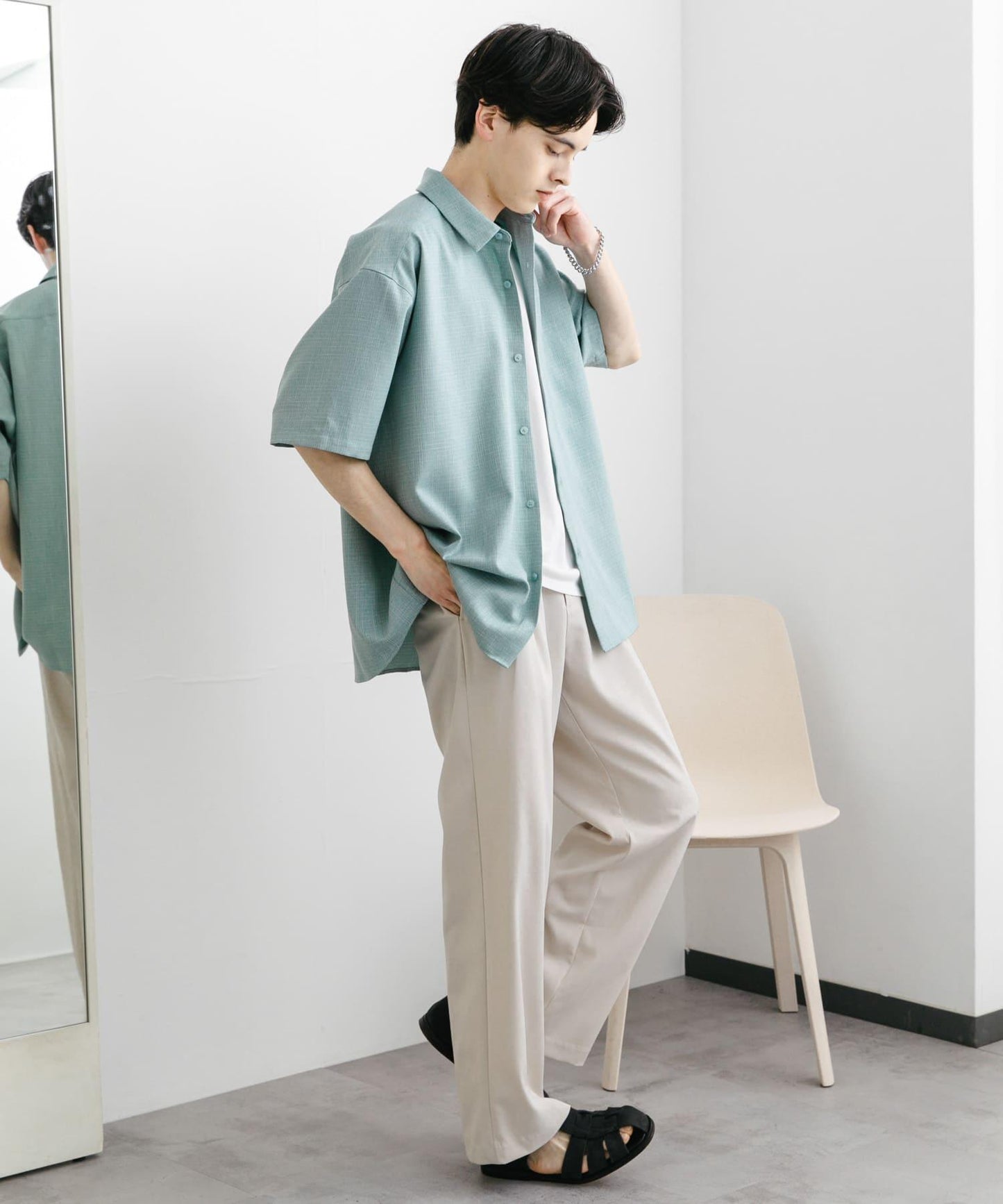 混色常規領短袖襯衫