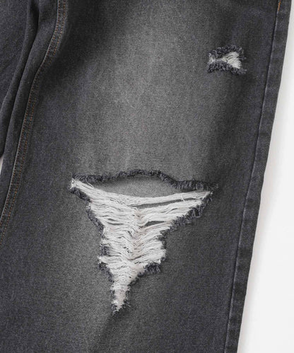 中性破洞牛仔寬腿褲