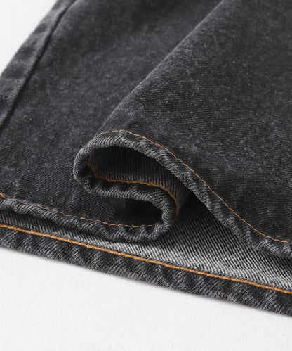 中性破洞牛仔寬腿褲