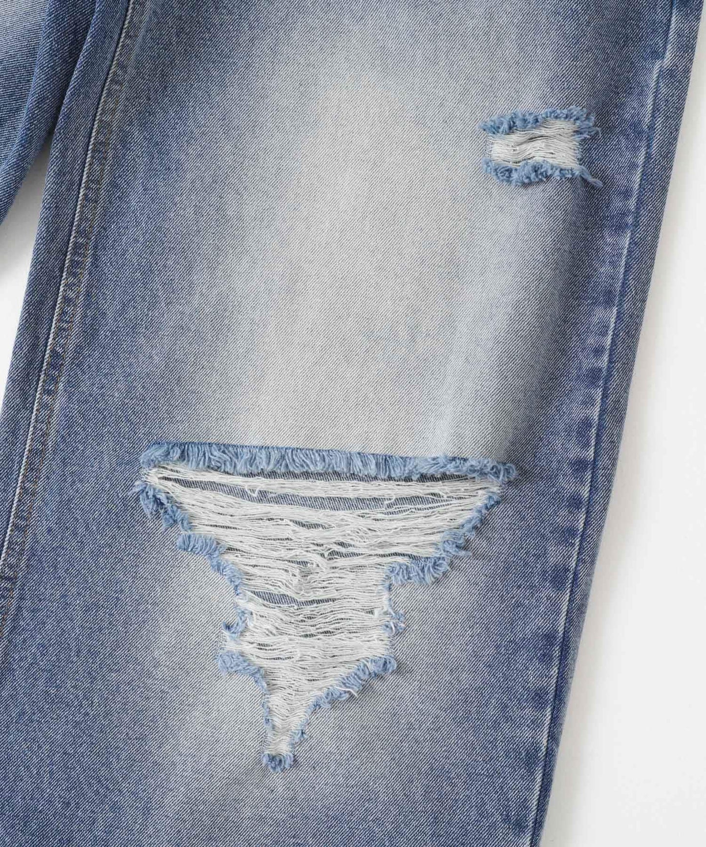 中性破洞牛仔寬腿褲