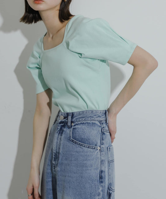 褶皺蓬鬆袖T恤