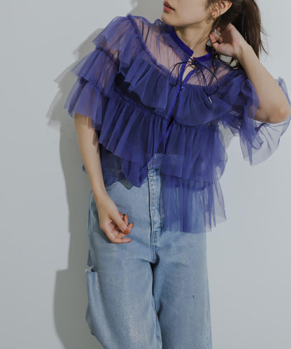 多層網紗拼接女式襯衫