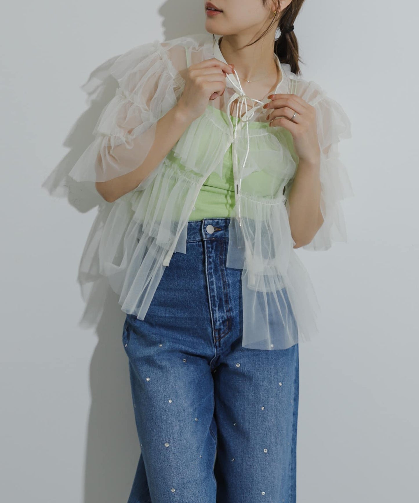 多層網紗拼接女式襯衫
