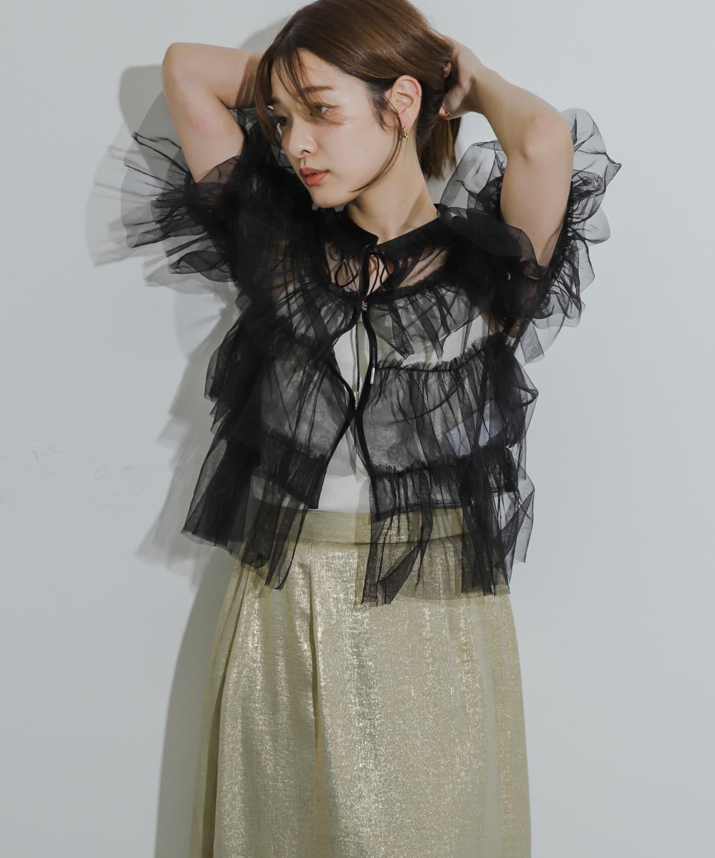 多層網紗拼接女式襯衫