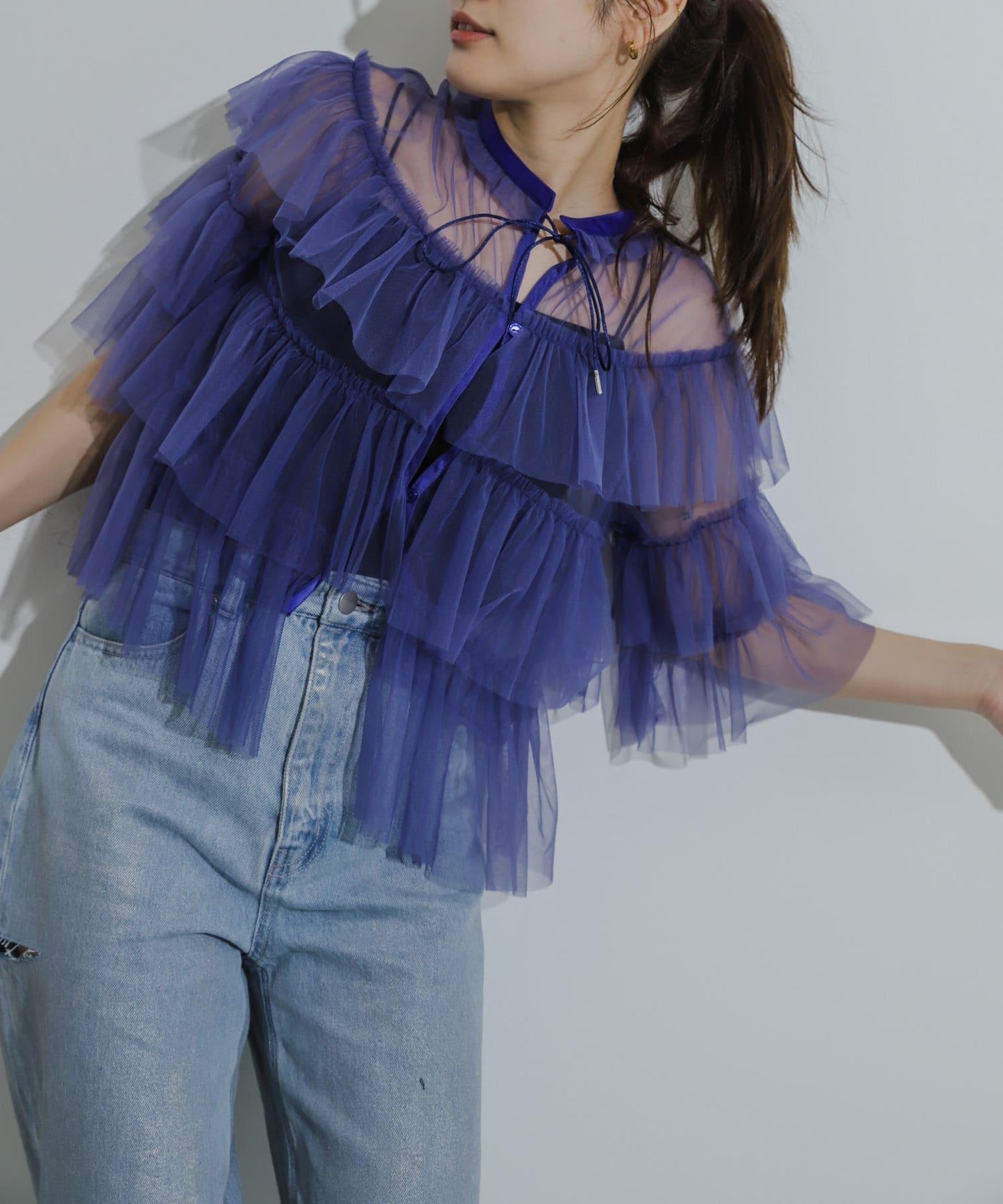 多層網紗拼接女式襯衫