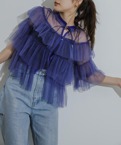 多層網紗拼接女式襯衫
