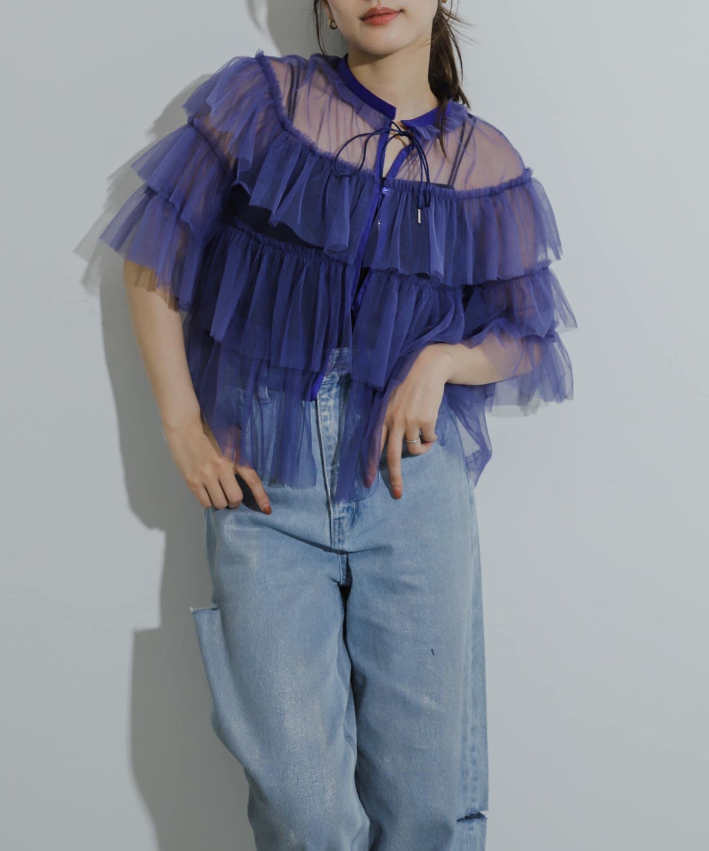 多層網紗拼接女式襯衫