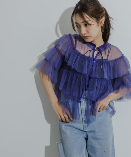 多層網紗拼接女式襯衫