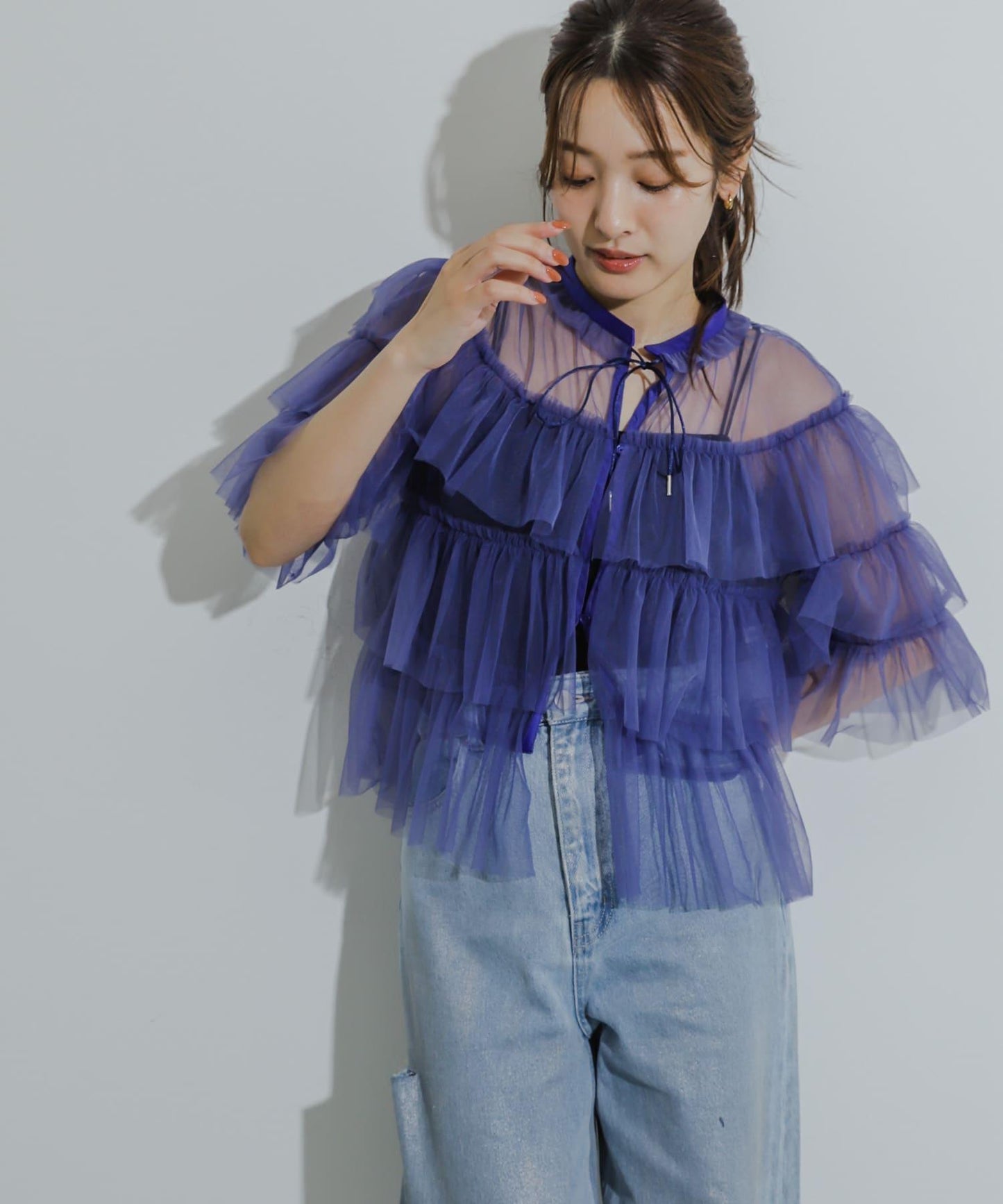 多層網紗拼接女式襯衫