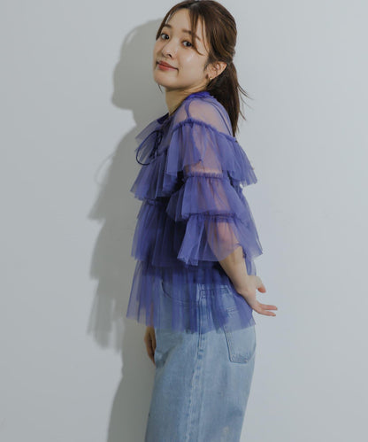 多層網紗拼接女式襯衫
