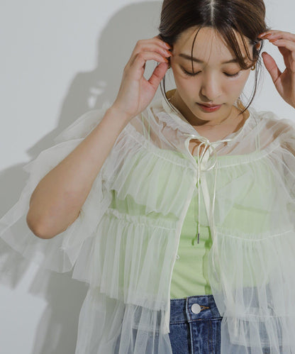 多層網紗拼接女式襯衫