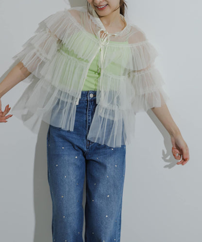 多層網紗拼接女式襯衫