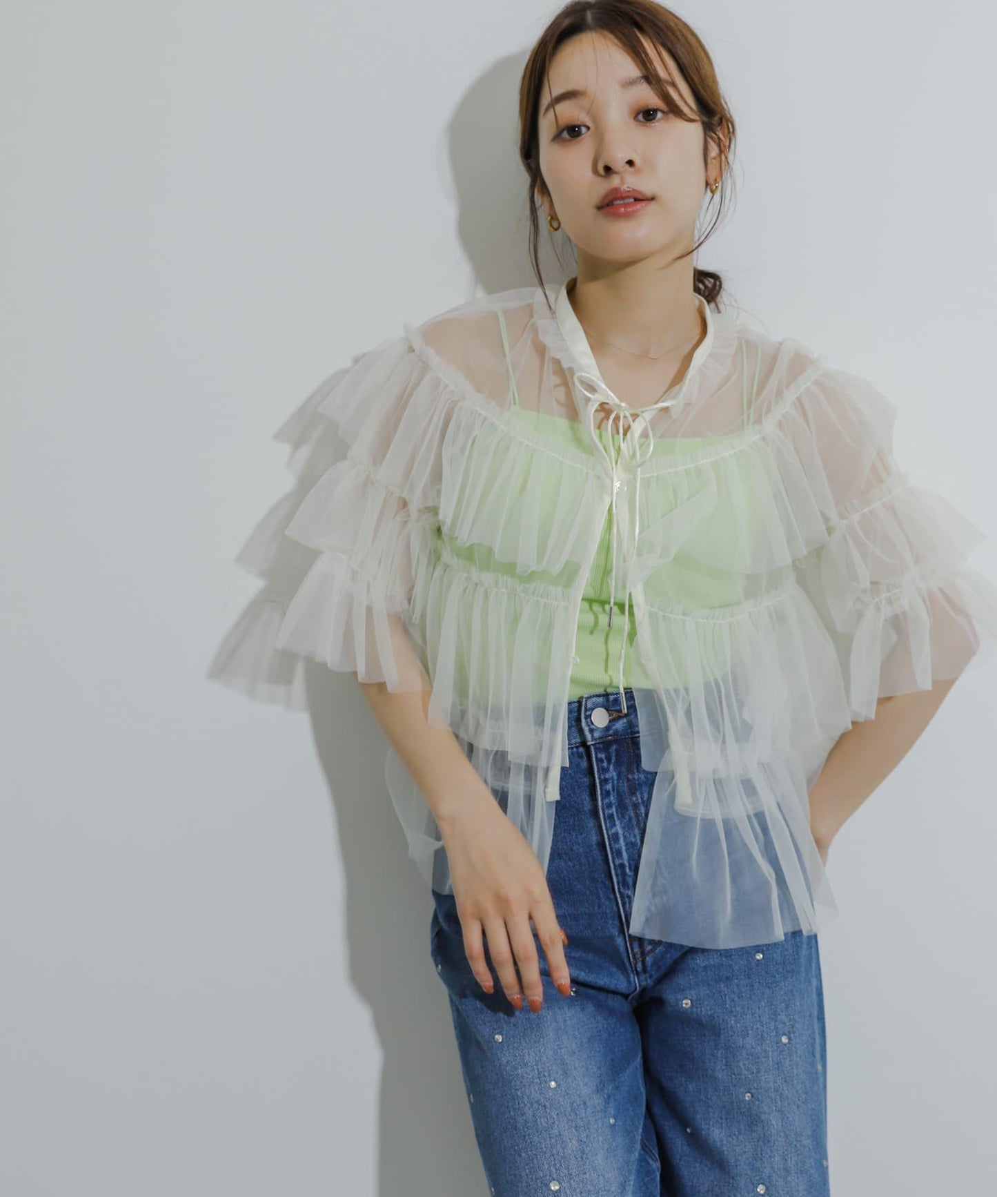 多層網紗拼接女式襯衫
