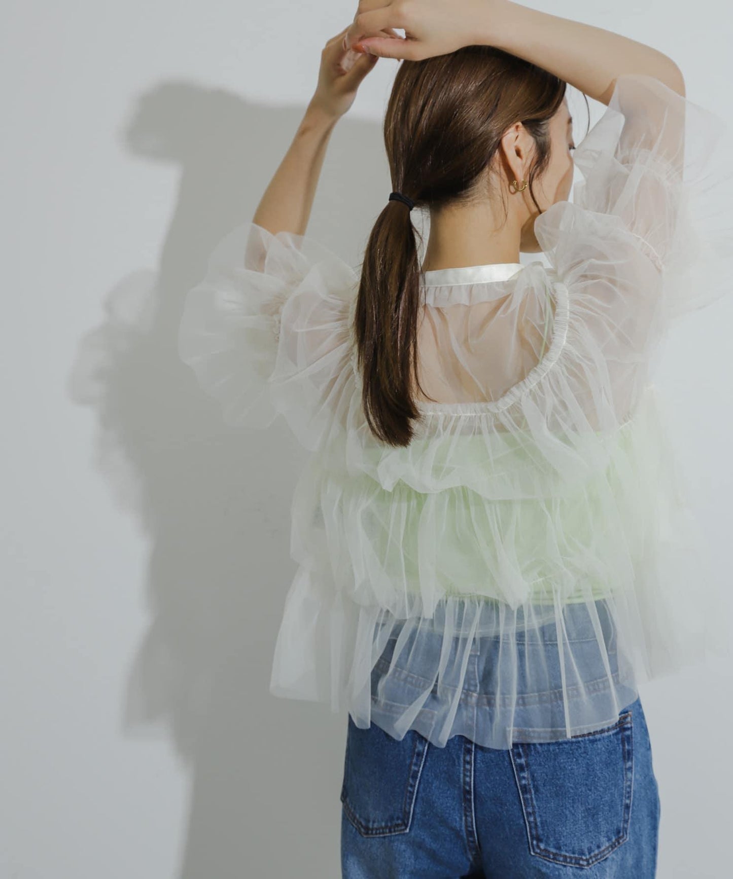 多層網紗拼接女式襯衫