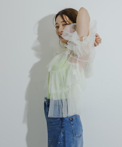 多層網紗拼接女式襯衫