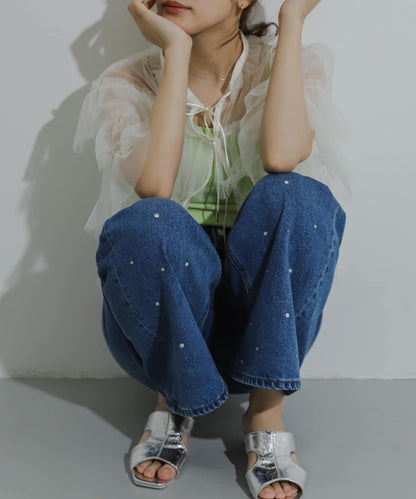 多層網紗拼接女式襯衫