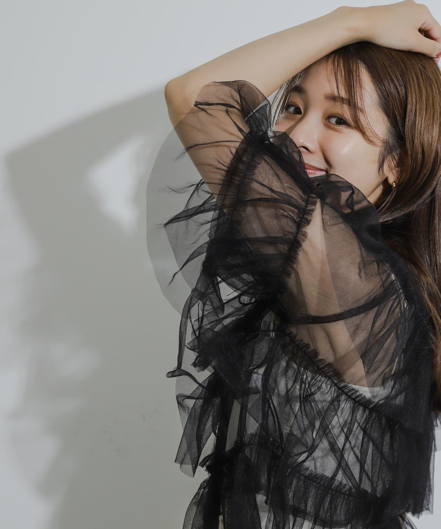 多層網紗拼接女式襯衫