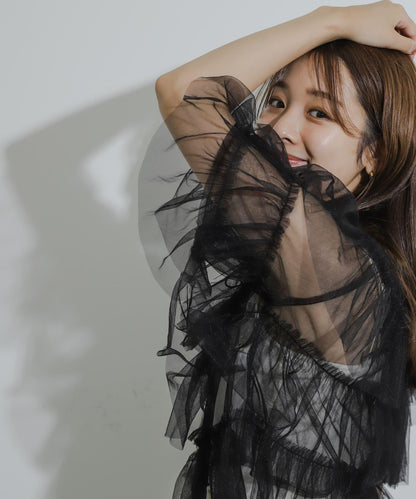 多層網紗拼接女式襯衫
