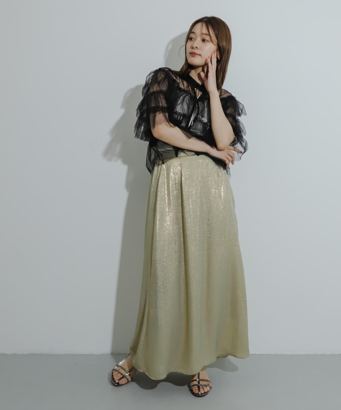 多層網紗拼接女式襯衫