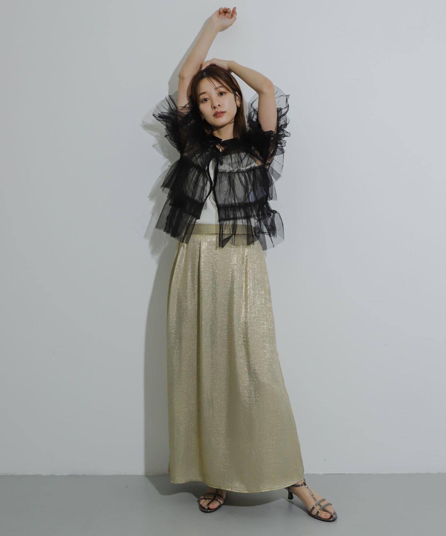 多層網紗拼接女式襯衫