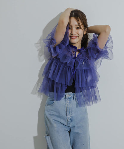 多層網紗拼接女式襯衫