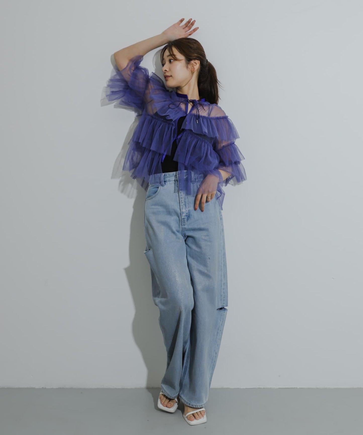 多層網紗拼接女式襯衫