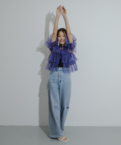 多層網紗拼接女式襯衫