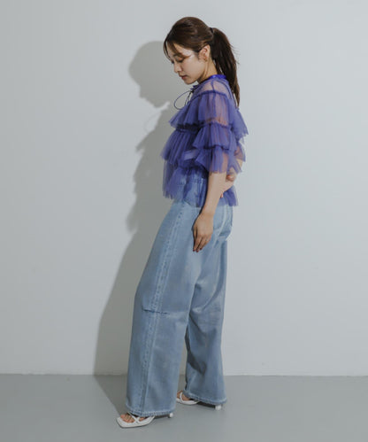 多層網紗拼接女式襯衫